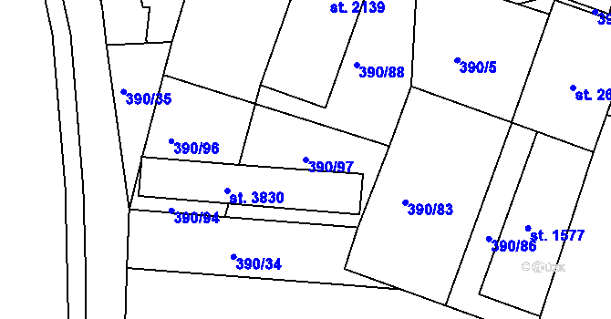 Parcela st. 390/97 v KÚ Jičín, Katastrální mapa