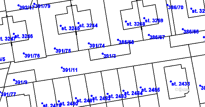 Parcela st. 391/3 v KÚ Jičín, Katastrální mapa