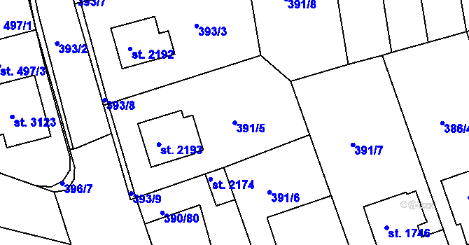 Parcela st. 391/5 v KÚ Jičín, Katastrální mapa