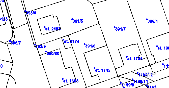 Parcela st. 391/6 v KÚ Jičín, Katastrální mapa