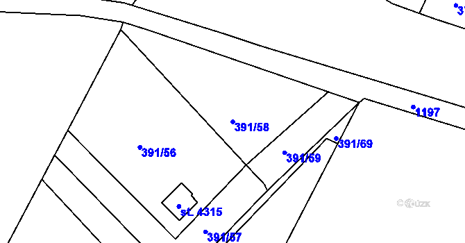 Parcela st. 391/58 v KÚ Jičín, Katastrální mapa