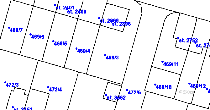 Parcela st. 469/3 v KÚ Jičín, Katastrální mapa