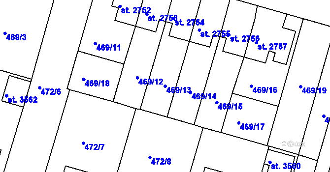 Parcela st. 469/13 v KÚ Jičín, Katastrální mapa