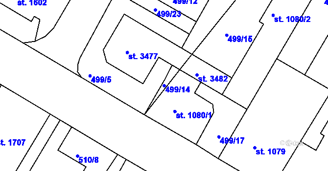 Parcela st. 499/14 v KÚ Jičín, Katastrální mapa