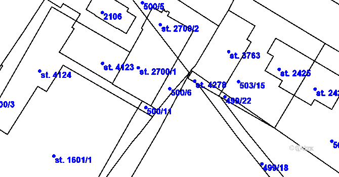 Parcela st. 500/6 v KÚ Jičín, Katastrální mapa