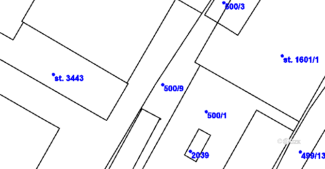 Parcela st. 500/9 v KÚ Jičín, Katastrální mapa