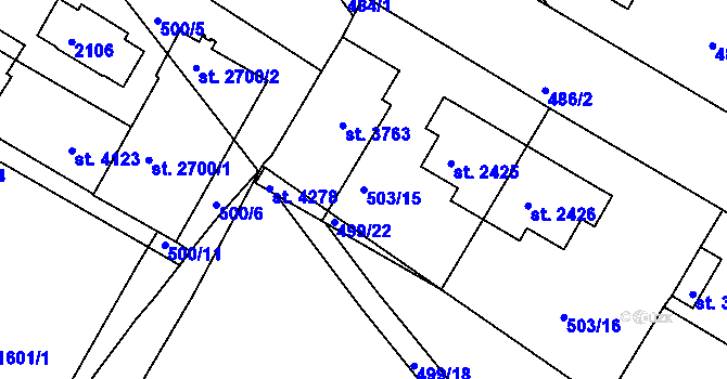 Parcela st. 503/15 v KÚ Jičín, Katastrální mapa