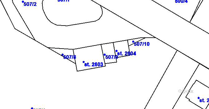 Parcela st. 507/9 v KÚ Jičín, Katastrální mapa