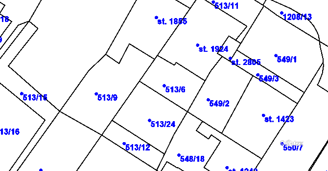 Parcela st. 513/6 v KÚ Jičín, Katastrální mapa