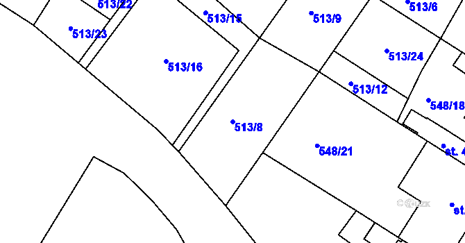 Parcela st. 513/8 v KÚ Jičín, Katastrální mapa