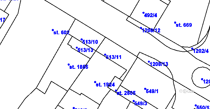 Parcela st. 513/11 v KÚ Jičín, Katastrální mapa