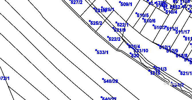 Parcela st. 533/1 v KÚ Jičín, Katastrální mapa