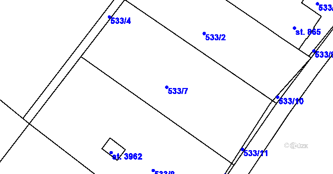 Parcela st. 533/7 v KÚ Jičín, Katastrální mapa
