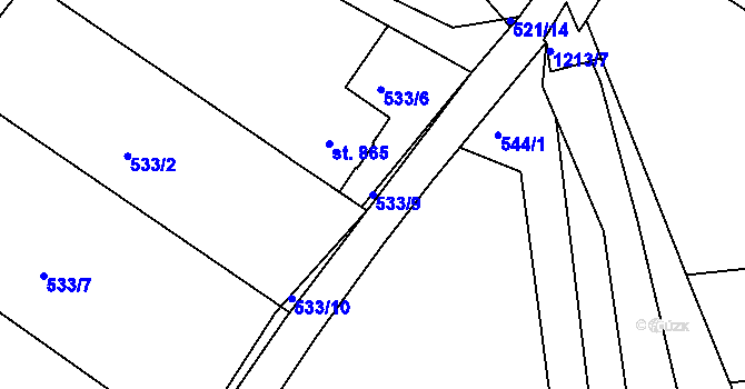 Parcela st. 533/9 v KÚ Jičín, Katastrální mapa