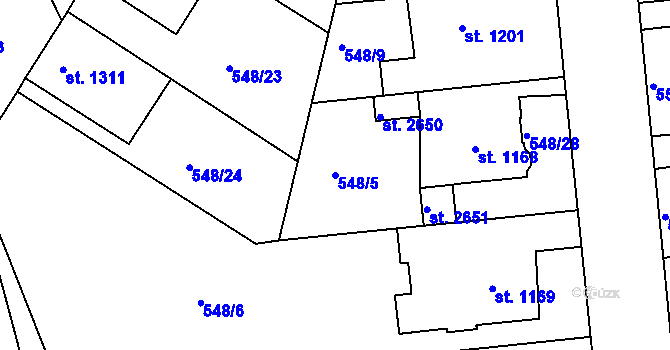 Parcela st. 548/5 v KÚ Jičín, Katastrální mapa