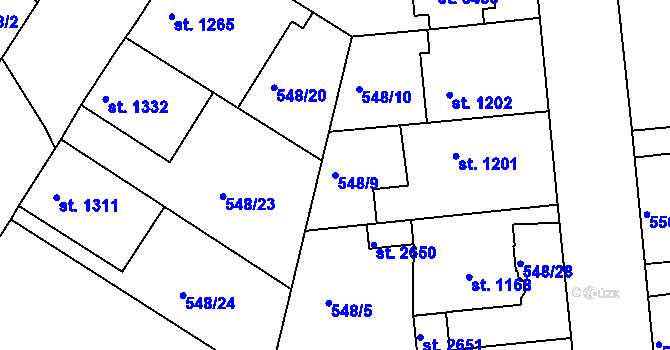 Parcela st. 548/9 v KÚ Jičín, Katastrální mapa
