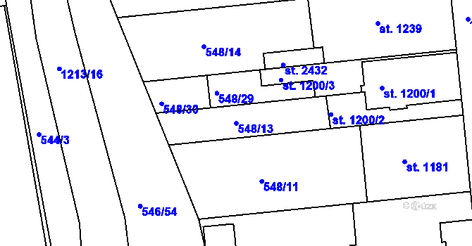 Parcela st. 548/13 v KÚ Jičín, Katastrální mapa