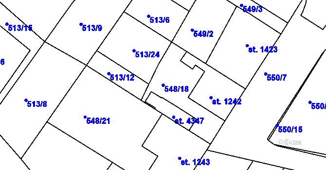 Parcela st. 548/18 v KÚ Jičín, Katastrální mapa