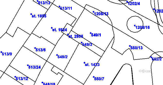 Parcela st. 549/3 v KÚ Jičín, Katastrální mapa