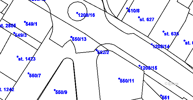 Parcela st. 552/2 v KÚ Jičín, Katastrální mapa