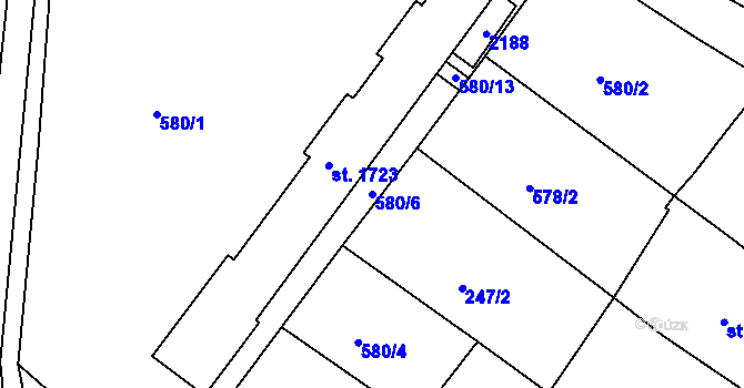 Parcela st. 580/6 v KÚ Jičín, Katastrální mapa