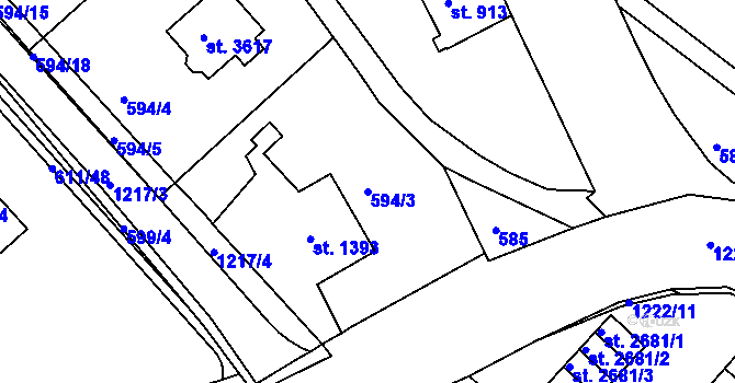 Parcela st. 594/3 v KÚ Jičín, Katastrální mapa