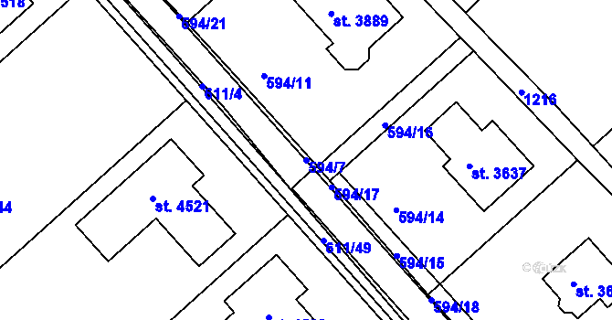 Parcela st. 594/7 v KÚ Jičín, Katastrální mapa