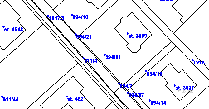 Parcela st. 594/11 v KÚ Jičín, Katastrální mapa