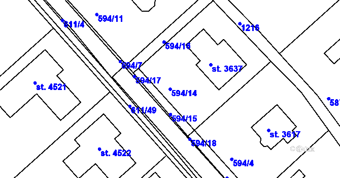 Parcela st. 594/14 v KÚ Jičín, Katastrální mapa