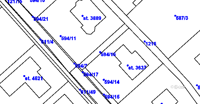 Parcela st. 594/16 v KÚ Jičín, Katastrální mapa