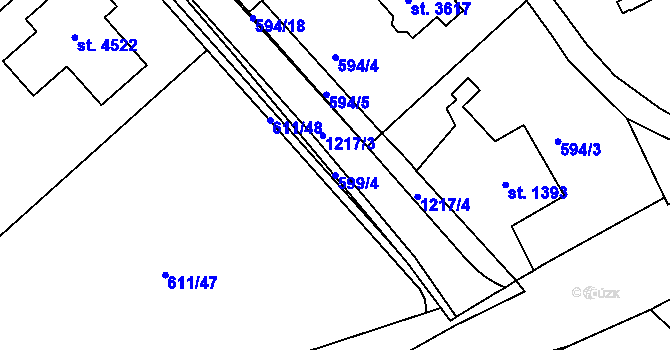Parcela st. 599/4 v KÚ Jičín, Katastrální mapa
