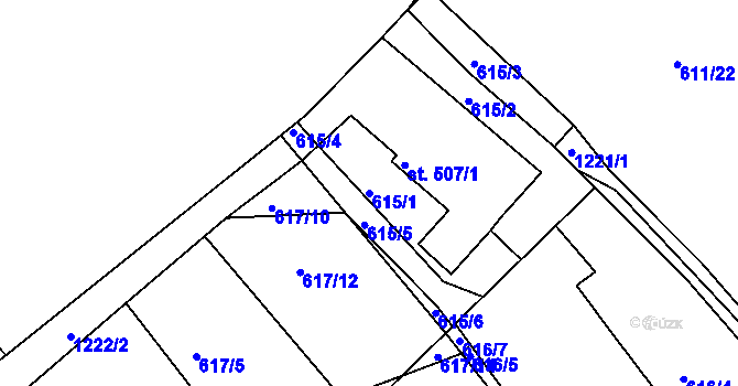 Parcela st. 615/1 v KÚ Jičín, Katastrální mapa
