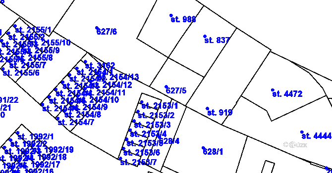 Parcela st. 627/5 v KÚ Jičín, Katastrální mapa