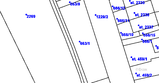 Parcela st. 663/1 v KÚ Jičín, Katastrální mapa