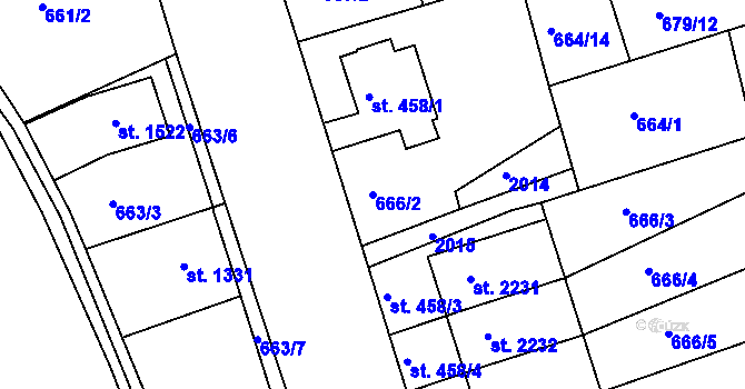 Parcela st. 666/2 v KÚ Jičín, Katastrální mapa