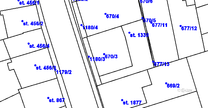 Parcela st. 670/3 v KÚ Jičín, Katastrální mapa