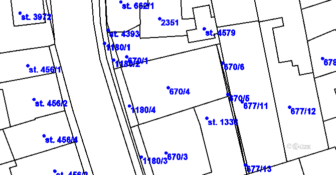 Parcela st. 670/4 v KÚ Jičín, Katastrální mapa
