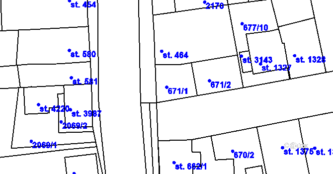 Parcela st. 671/1 v KÚ Jičín, Katastrální mapa