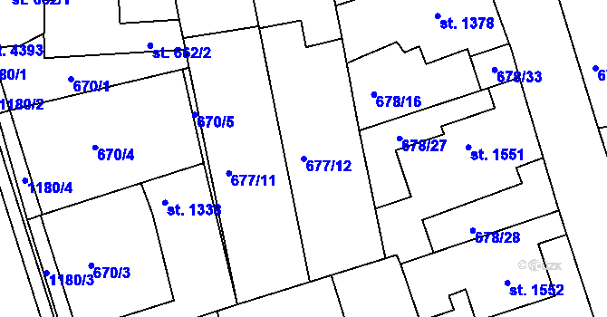 Parcela st. 677/12 v KÚ Jičín, Katastrální mapa