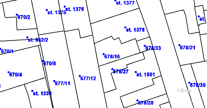 Parcela st. 678/16 v KÚ Jičín, Katastrální mapa
