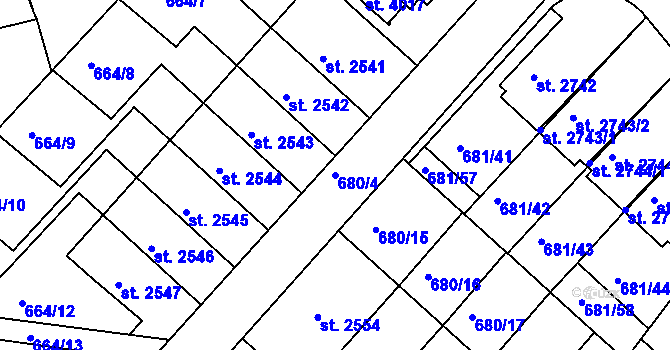 Parcela st. 680/4 v KÚ Jičín, Katastrální mapa