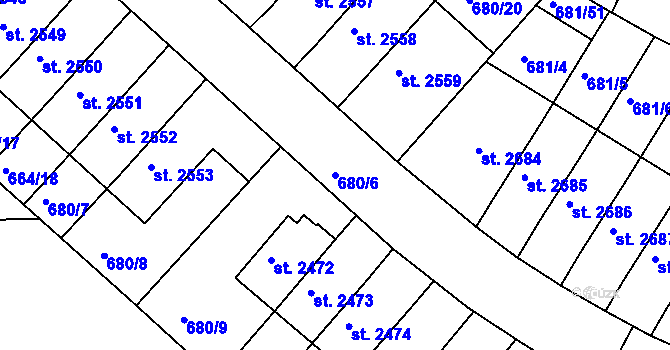 Parcela st. 680/6 v KÚ Jičín, Katastrální mapa