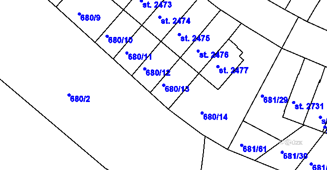 Parcela st. 680/13 v KÚ Jičín, Katastrální mapa