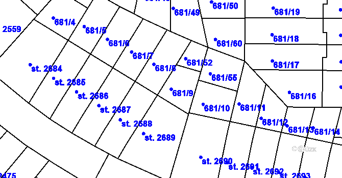 Parcela st. 681/9 v KÚ Jičín, Katastrální mapa