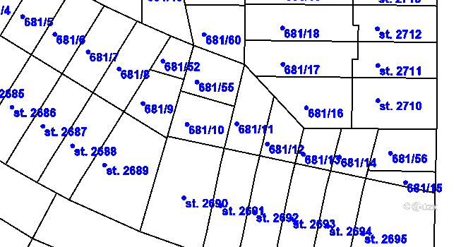 Parcela st. 681/11 v KÚ Jičín, Katastrální mapa