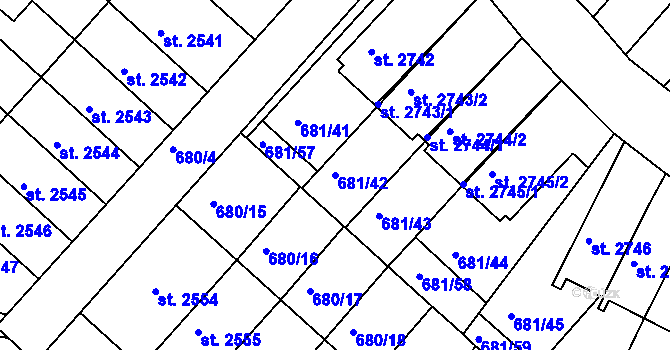 Parcela st. 681/42 v KÚ Jičín, Katastrální mapa