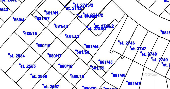 Parcela st. 681/44 v KÚ Jičín, Katastrální mapa