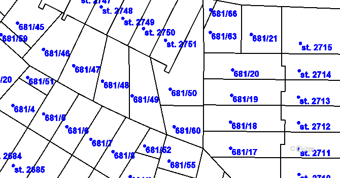 Parcela st. 681/50 v KÚ Jičín, Katastrální mapa