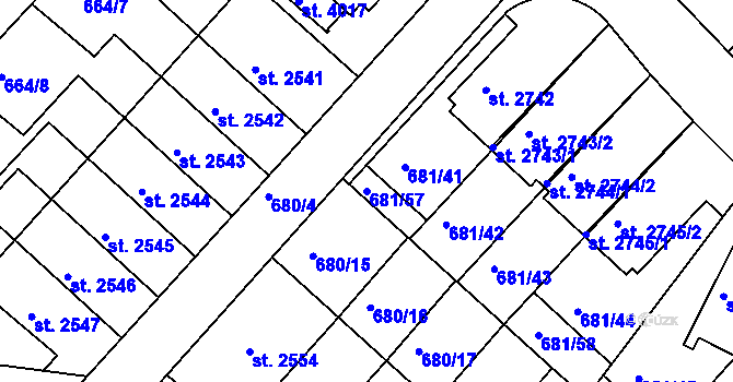 Parcela st. 681/57 v KÚ Jičín, Katastrální mapa