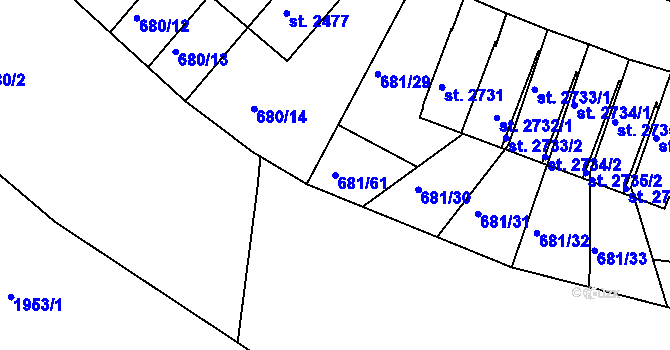 Parcela st. 681/61 v KÚ Jičín, Katastrální mapa